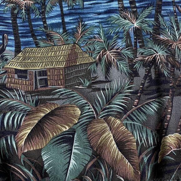 Pierre Cardin Hawaiian Shirt Mens Extra Large Blue Rayon Tropical Palm Tree Camp - Picture 4 of 11